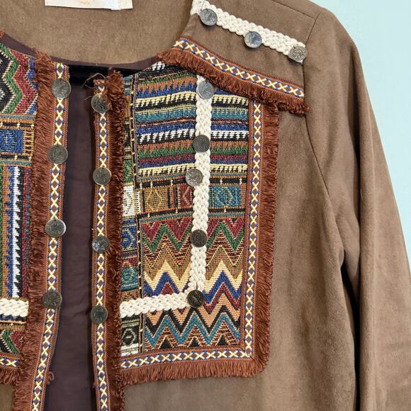 Cherry Paris Pap Jacket Perm Womens T1 Small Brown Ethnic Tribal Boho Fringes - Picture 5 of 8